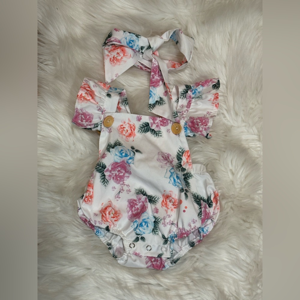 Floral Baby Romper with Bow 3 months